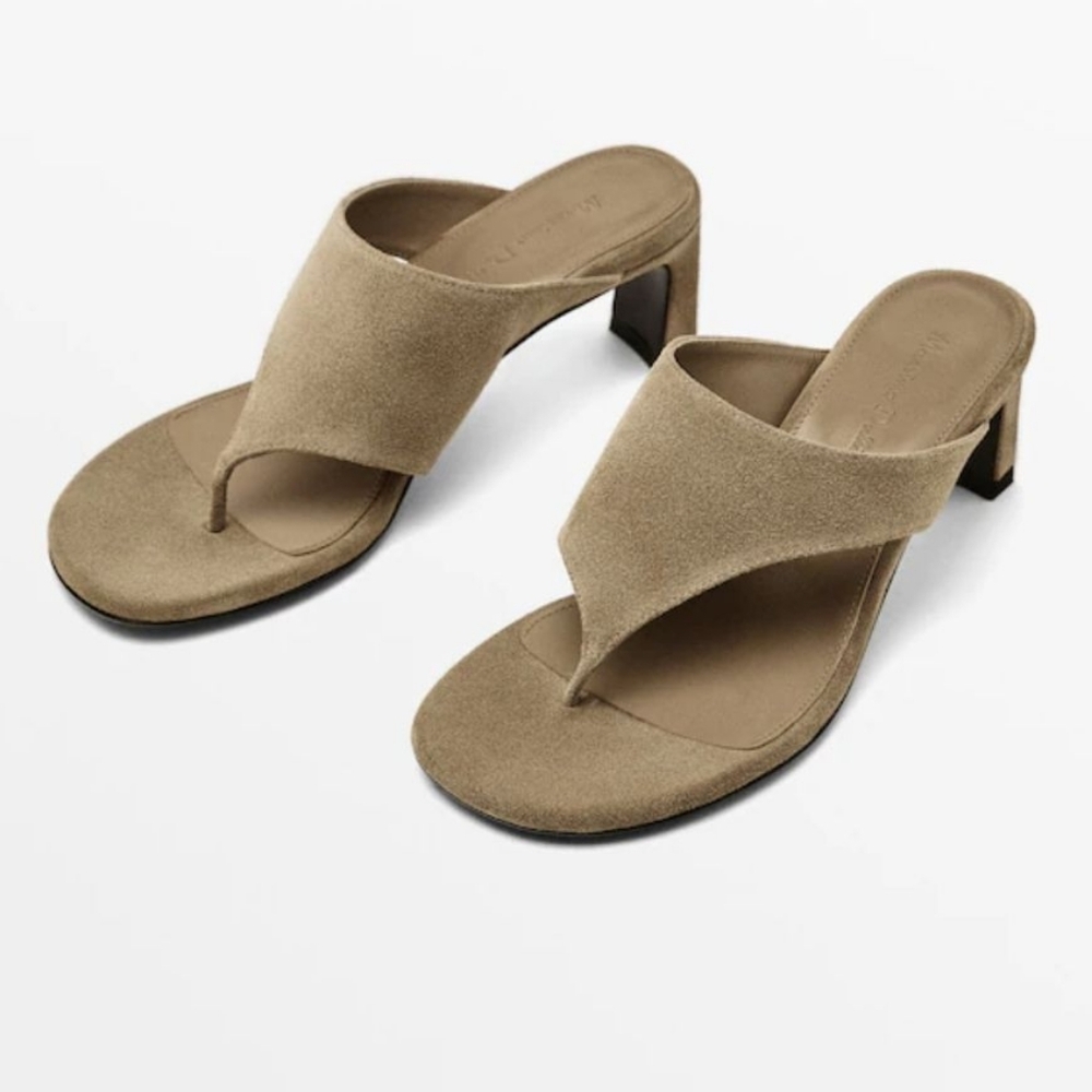 Massimo Dutti Taupe Suede Thong Mule Heels